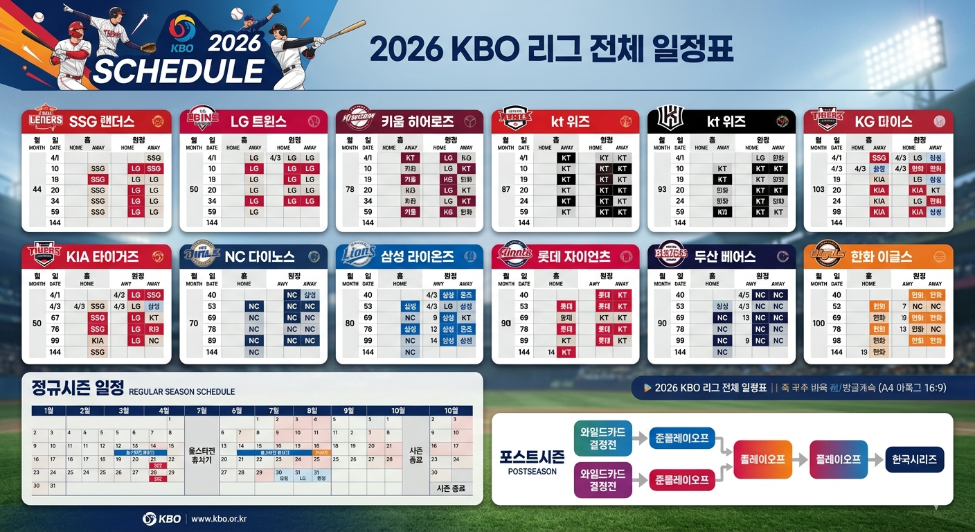 2026 KBO 프로야구 정규시즌 월별 경기 일정표